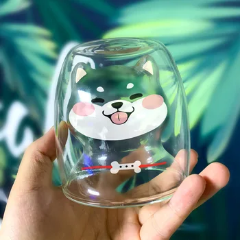 Jaunu Shiba Inu Kausa Gudrs Siltuma izturīgs Dubultās Stikla Tasi Borsilikāta Zaļā Brokastis Piena Kausa Cute Pet Kausa Bērnu Cup220ml