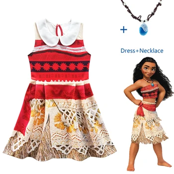 Jaunu Vaiana Moana Princese Cosplay Kostīms Bērniem Kostīms, kleita ar Kaklarotu Halloween Kostīmi Bērniem Meitenēm Dāvanas