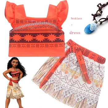 Jaunu Vaiana Moana Princese Cosplay Kostīms Bērniem Kostīms, kleita ar Kaklarotu Halloween Kostīmi Bērniem Meitenēm Dāvanas