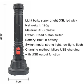 Jaunu XHP50 Dakts Spēcīgu Gaismas Lukturīti, USB Uzlādējams Taktiskās Medību kabatas Lukturītis Iebūvēts Akumulators Gaismas LED Lukturīti