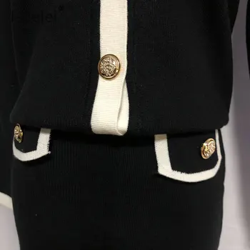 Jaunu han edition v-veida kakla pareizrakstības jaciņa maza divu gabals ziemas saldie vēja adīšanas maisā hip svārki sieviešu tērps
