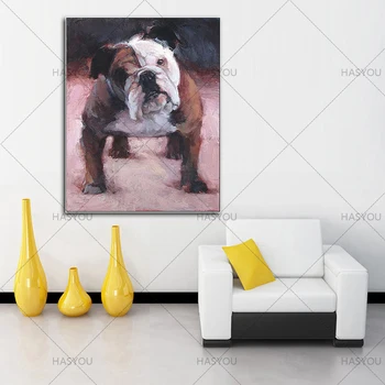 Jaunu handpainted bulldog, Eļļas Glezna uz Audekla mūsdienu Dzīvnieku pakārt attēlu, Sienas, Mākslu, bērnu istaba, dzīvojamā istaba, restorāns dekori