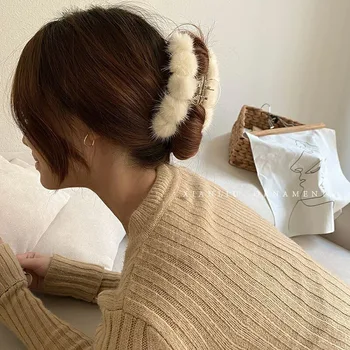 Jaunu matadatu korejas elegants temperaments rudens un ziemas ūdeļu plīša nozvejas klipu neto red atpakaļ galvu ūdeļu matu ins matu nozvejas Sievietēm