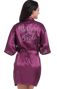 Jaunu purpura apmetni sudraba rakstot māte līgavainis halāti kāzu Īss, Līgava, līgavas kimono satīna drēbes piliens kuģniecība