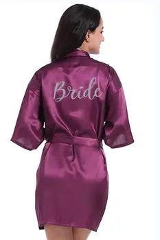 Jaunu purpura apmetni sudraba rakstot māte līgavainis halāti kāzu Īss, Līgava, līgavas kimono satīna drēbes piliens kuģniecība