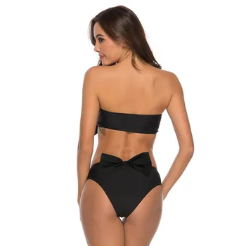Jaunu un Seksīgu Priekšgala mezgls Bikini Sievietēm Ciets Melns Peldkostīms Strapless peldkostīms S-XL Meitene Augsta Vidukļa Backless Peldkostīmi Bikini Komplekts