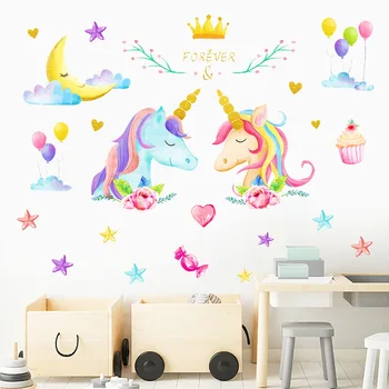 Jaunu unicorn sienas uzlīmes bērnu istabai bērnudārza apdare decal sienas sadzīves rota sienas uzlīmes uz sienas