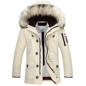 Jaunu zīmolu ziemas jaka vīriešiem 90% baltas pīles dūnu jaka, bieza, saglabāt siltu vīriešu dūnu jaka kažokādas apkakle kapuci uz leju jakas vīriešu mētelis