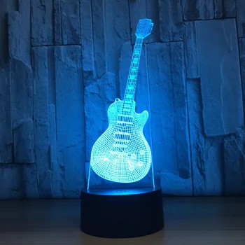 Jaunu Ģitāru Formas 3d Nakts Gaisma Mūzikas Instrumenti Lampas 7 Krāsas, 3D LED USB 3D Gultas Lampa, Mājas Dekors Bērniem Jaunā Gada Dāvanu