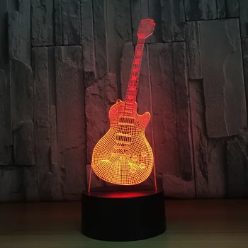 Jaunu Ģitāru Formas 3d Nakts Gaisma Mūzikas Instrumenti Lampas 7 Krāsas, 3D LED USB 3D Gultas Lampa, Mājas Dekors Bērniem Jaunā Gada Dāvanu