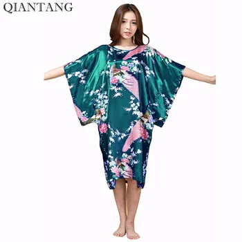 Jaunums Zaļā Ķīnas Sieviešu Mākslīgās Zīda Drēbes Vasaras Vannas Kleita Sleepwear Naktskrekls Kleita Mujer Pijama Viens Izmērs LS006B