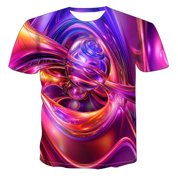Jaunā 3D krāsu T-krekls, iespiests sieviešu apaļu kakla vīriešu T-krekls īsām piedurknēm krekls, brīvs un ērts sporta T-krekls