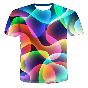 Jaunā 3D krāsu T-krekls, iespiests sieviešu apaļu kakla vīriešu T-krekls īsām piedurknēm krekls, brīvs un ērts sporta T-krekls
