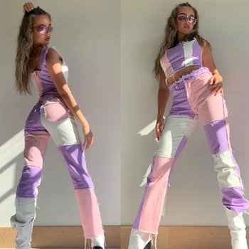 Jaunā Sieviete Raibs Modes Džinsi Ar Augstu Jostas Hip Hop Taisni Džinsi Dāmas Bikses 2020. Gadam Sieviešu Ielā Kostīmi