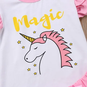 Jaunā Vasaras Bērnu Meitene Magic Unicorn Ruffles Piedurknēm, Vestes T-krekls Topi+Tutu Boll Priekšgala Kleita Svārki 2GAB Kids Apģērba Komplekts