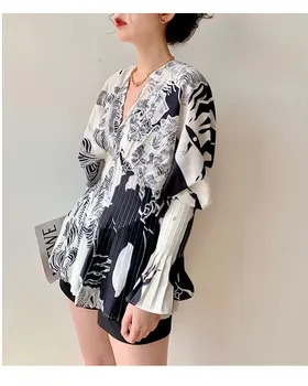 Jaunā korejiešu Stilā Harajuku Modes Dizainera Blūze Sievietēm Pilnīgu Izlīdzināšanu Piedurknēm Kroku Slim Krekls Sievietēm, Topi Iespiesti Blūze SL076