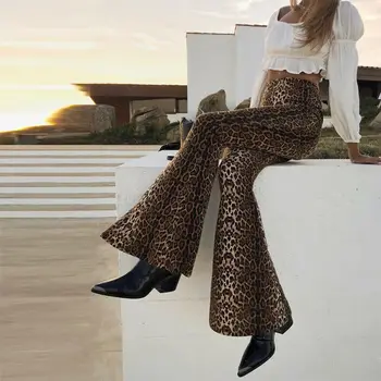 Jaunākās moderns Fash Dāma zaudēt Sieviešu Dzīvnieku Leopards Drukāt Bikses ar Augstu Vidukli Sieviešu Signālraķetes Bikses Modes Iela Valkāt vienu gabalu