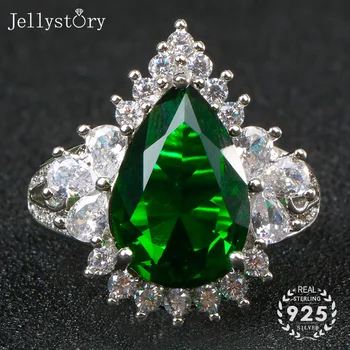 Jellystory klasisks gredzens 925 sudraba rotaslietas ar ūdens pilienu formas dārgakmens smaragds kāzu iesaistīšanās regulējams gredzeni