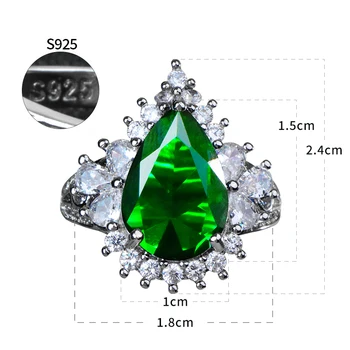 Jellystory klasisks gredzens 925 sudraba rotaslietas ar ūdens pilienu formas dārgakmens smaragds kāzu iesaistīšanās regulējams gredzeni