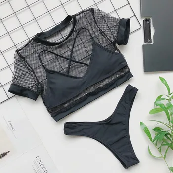 Jo-X Sexy 3 gabals peldkostīms sieviešu Acu bikini 2020. gadam Īsām piedurknēm kultūraugu top Brazīlijas biquini Black peldkostīmi sieviešu peldkostīms jauns
