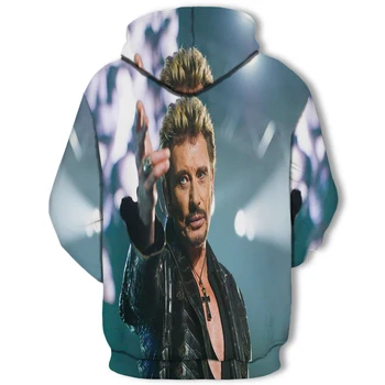 Johnny Hallyday smieklīgi 3D iespiesti vīrieši sievietes kapuci sporta krekls pelēkā vārna modes grafiskais pelēkā vārna gadījuma streetwear pulovers pelēkā vārna