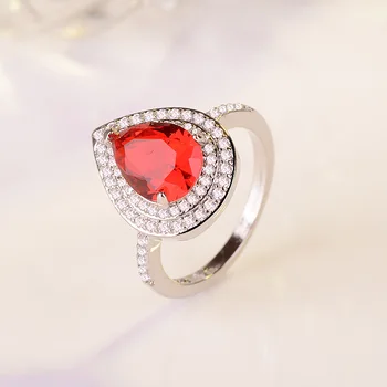 JoiasHome Luksusa 925 Sudraba Gredzens Eiropā un Amerikas savienotajās Valstīs pilnā dimanta rozā gem kritums bumbiera formas gredzenu, kāzu svinības, dāvanu