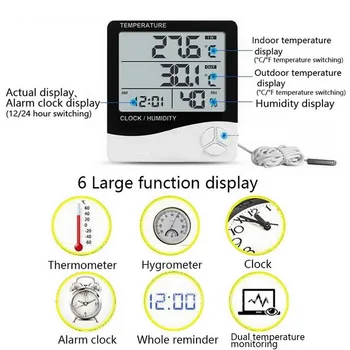 Junejour Digitālo Termometru, Higrometru, LCD Elektronisko Āra Iekštelpu Istabas Temperatūrā Mitruma Monitors Modinātājs