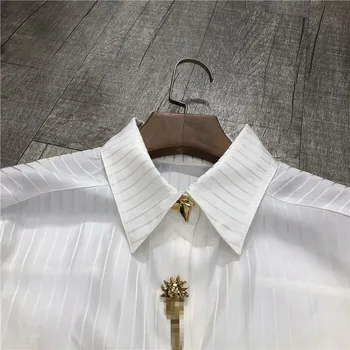 Jūra Zīmolu, Dizainu, Luksusa Zelta Logo Zaudēt garām piedurknēm Svītrainām Modes Balts Krekls Sievietēm, Brīvs Krekls Gadījuma Rudens Jaunas
