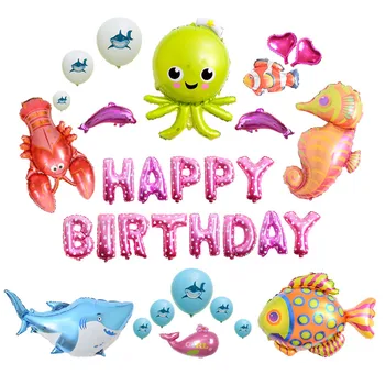 Jūras Tēma Vārdu Globos Vēstules Laimes Dzimšanas Dienā, Balonus, Dzimšanas Dienas Svinības Rotājumus Bērniem Haizivs Zivju Ballon Baby Dušas Zēns Meitenes