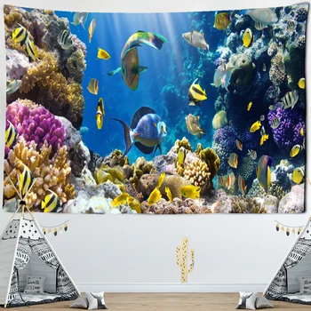 Jūras Zivis Krāsains Gobelēns, Zemūdens Pasaule, Koraļļu Dzīvnieku Sienas Karājas Pludmales Dvieli Tapestr Dzīvojamā Istaba Kopmītnes Mājas Dekoru