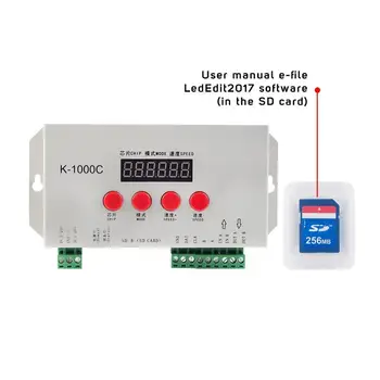 K1000C SD Kartes Kontrolieris RGB Kontrolieris WS2801 WS2811 WS2812B LPD6803 LED 2048 Pikseļi Strip Gaismas Pikseļu Controler