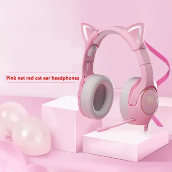 K9 Rozā Austiņas ar Vadu Spēli Kaķu Ausu Austiņas ar Mikrofonu 7.1 Kanālu Mūzikas Austiņas Datora Piezīmjdatoru ar RGB Gaismas