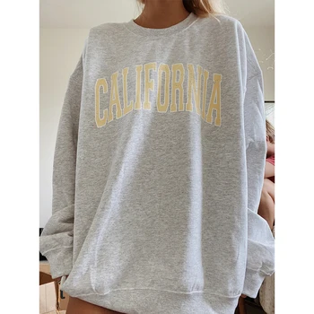 KALIFORNIJAS Vēstuli Izdrukāt, Džemperi Vintage Lielgabarīta Sieviešu Krekls, Vienkāršas Konstrukcijas Rudens 2020. Gadam Gadījuma Streetwear Meitenes ASV Stils
