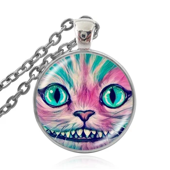 KARAIRIS Gudrs Krāsains Smaidu Kaķis Kuloni, Cheshire Cat Kaklarota Kaķis Rotaslietas Modes Stikla Cabochon Sievietes Cilvēks Kaklarotas