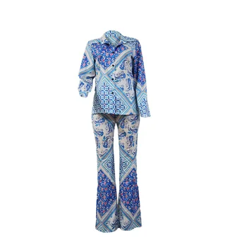 KARSTĀ Luksusa Drukāt Modes Biroja Divas Gabals Komplekti, Sieviešu Apģērbs, Zils Krekls Izlīdzināšanu Bikses Plus Lieluma 2XL Āfrikas Dāmas 2 Gabali, Uzvalki