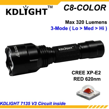 KDLITKER C8-KRĀSU Cree XP-E2 Red 620nm 320 Lm Kempings Medību LED kabatas Lukturītis - Melna ( 1x18650 )