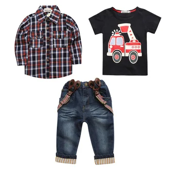 KEAIYOUHUO 2019 Zēnu Apģērbu Komplekti 3Pcs Bērniem Drēbes Vasaras Bērnu Apģērbu Komplekti Bērnu Zēnu Sporta Kostīmi Toddler T-krekls+Džinsi