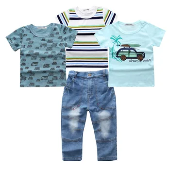 KEAIYOUHUO 2019 Zēnu Apģērbu Komplekti 3Pcs Bērniem Drēbes Vasaras Bērnu Apģērbu Komplekti Bērnu Zēnu Sporta Kostīmi Toddler T-krekls+Džinsi