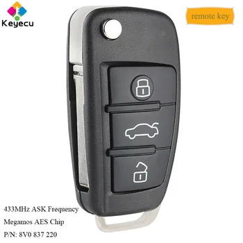 KEYECU Flip Tālvadības pults, Auto Atslēgu Ar 3 Pogu UZDOT 433MHz Megamos AES Chip - FOB Audi A3 S3 2012 2013, 8V0837220
