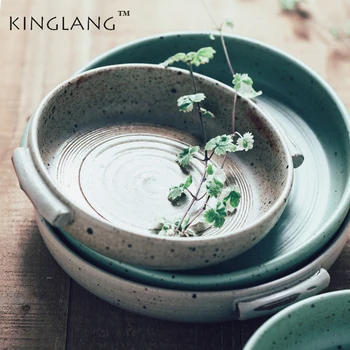 KINGLANG raupja Roku darbs keramikas plāksnes retro keramikas mājsaimniecības ēdienus sirds plāksnes rietumu augļu plate ar rokturi