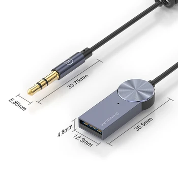 KL-YP04 3,5 mm USB Bluetooth 5.0 AUX Audio Adaptera Kabeli, Lai Auto Mājās PC Bezvadu Uztvērējs Ar HD Trokšņa Samazināšanas Mikrofons
