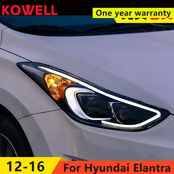 KOWELL Car Styling Par 2012. - 2016. Gadam Hyundai Elantra Lukturi MD LED priekšējo Lukturu dienas gaitas lukturi Q5 Bi Xenon Lēcu High Low Beam Autostāvvieta Miglas Lukturi