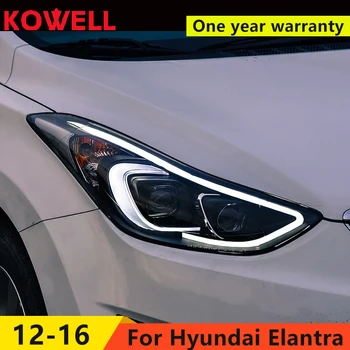 KOWELL Car Styling Par 2012. - 2016. Gadam Hyundai Elantra Lukturi MD LED priekšējo Lukturu dienas gaitas lukturi Q5 Bi Xenon Lēcu High Low Beam Autostāvvieta Miglas Lukturi