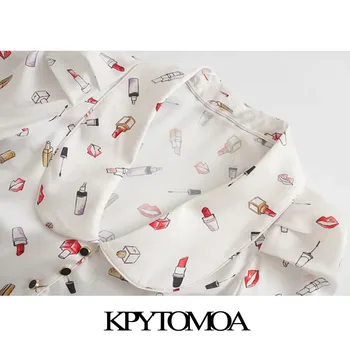 KPYTOMOA Sieviešu 2020. Gadam, Modes Ar Dekoratīvas Pogas Drukāt Blūzes Vintage garām Piedurknēm ar Mežģīņu Apakšmalu Sieviešu Krekli Šiks Topi