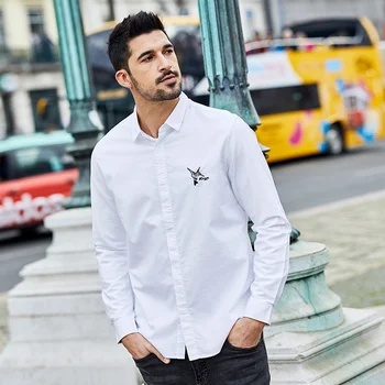 KUEGOU kokvilnas izšūti krekli vīriešu krekls ar garām piedurknēm atpūtas vīriešu apģērbu han edition white rudens mētelis top YC-6315