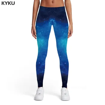 KYKU Galaxy Zeķes Sievietēm Miglājs Dāmas Rock Leggins Zilas Bikses Harajuku Iespiesti bikses Sieviešu Zeķes Bikses Fitnesa Modes