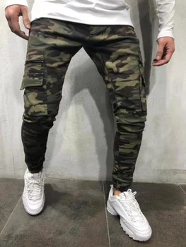 Kamuflāžas Stila Vīriešu Džinsi Jogger Bikses Militārās Bikses Slim Multi-Kabatas Kravas Bikses Hip Hop Cietā Krāsas Zīmuli, Džinsi Vīriešiem 2020