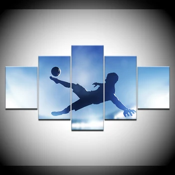 Kanvas Glezna Futbols Soccer Player Šaušanas Mērķi, 5 Gab Sienu Mākslas Glezniecības Modulārās Tapetes, Plakātu Drukāšana Mājas Dekoru