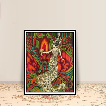 Karaliene Tases Tarot Art Print Psychedelic Čigānu Raganu, Pagānu Mitoloģijā Dieviete, Akvarelis, Sienas, Mākslas Plakāti Un Izdrukas