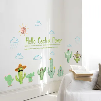 Karikatūra Cactus Green Flower Baseboard Sienas Uzlīmes, Dzīvojamā Istaba Bērnu Istabas Mājas Dekors Mēbeļu Uzlīme Mākslas Uzlīmēm, Mājas Apdare